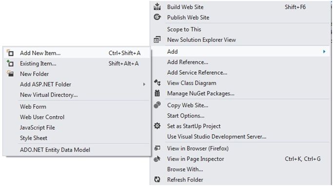 Add new item in project